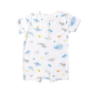 Angel Dear Big Splash Whale Henley Shortall Romper Size 18-24 Months Bamboo